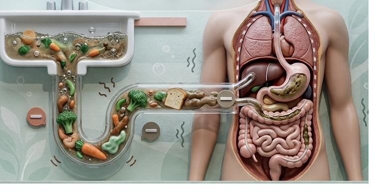 老廃物が詰まり、流れが滞っている体のイメージ図
